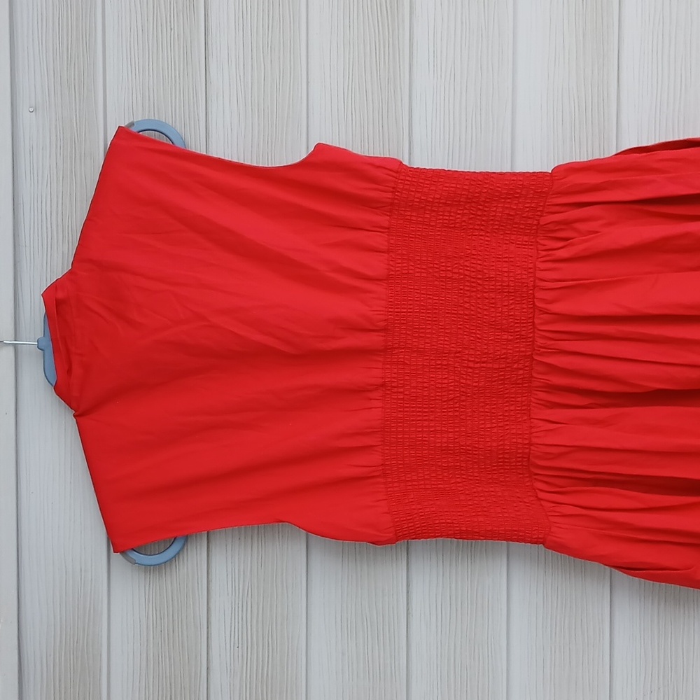 NWOT Anthropologie Red Cap-Sleeve Midi Dress with Pockets Shell 100% Cotton - Picture 6 of 9